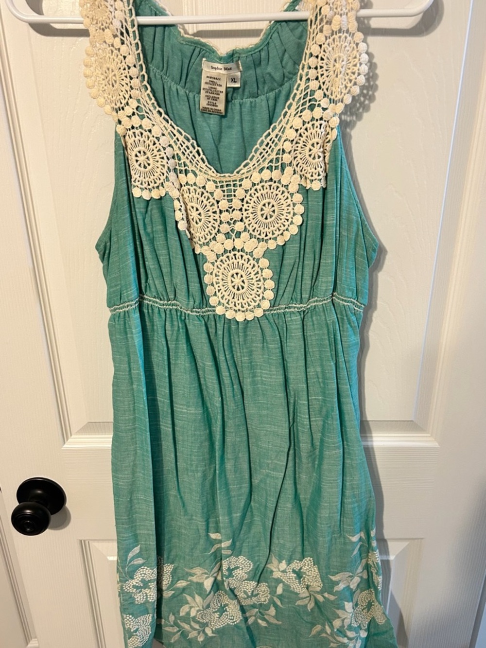 Sophie Max Teal Dress with Cream Crochet Yoke